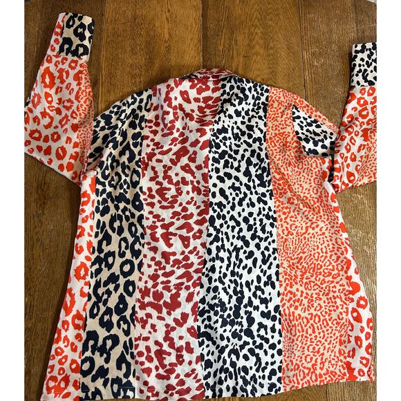 Luisa Cerano 100% Silk Animal Print Blouse Orange Rust Black Sz 10 Mob Wife - Picture 11 of 12